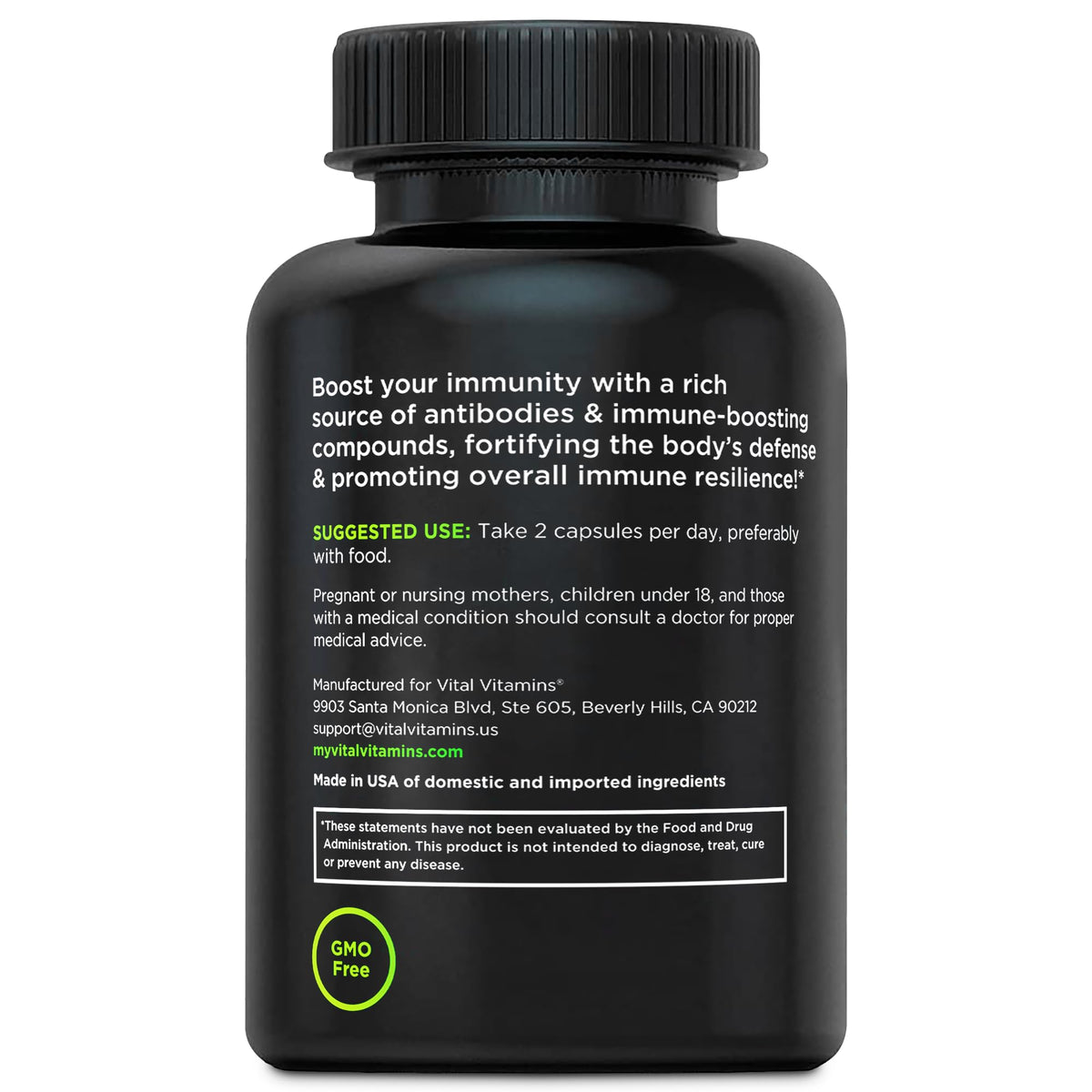 Vital Vitamins Colostrum Supplement - Vitamin C, Zinc, & Selenium - from First Milking - Standardized to Contain 10% IgG Immunoglobulins - Grass-Fed American Cows - 60 Capsules