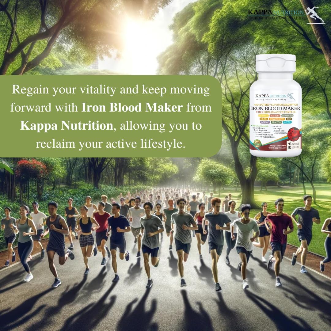 KAPPA NUTRITION Iron 26mg, Vitamin C & Orange 150mg, Folate 667mcg DFE, Vitamin B12, Beetroot, Brewers Yeast, Broccoli & MCT Oil 9 in 1 Advanced Complex (90 Capsules)