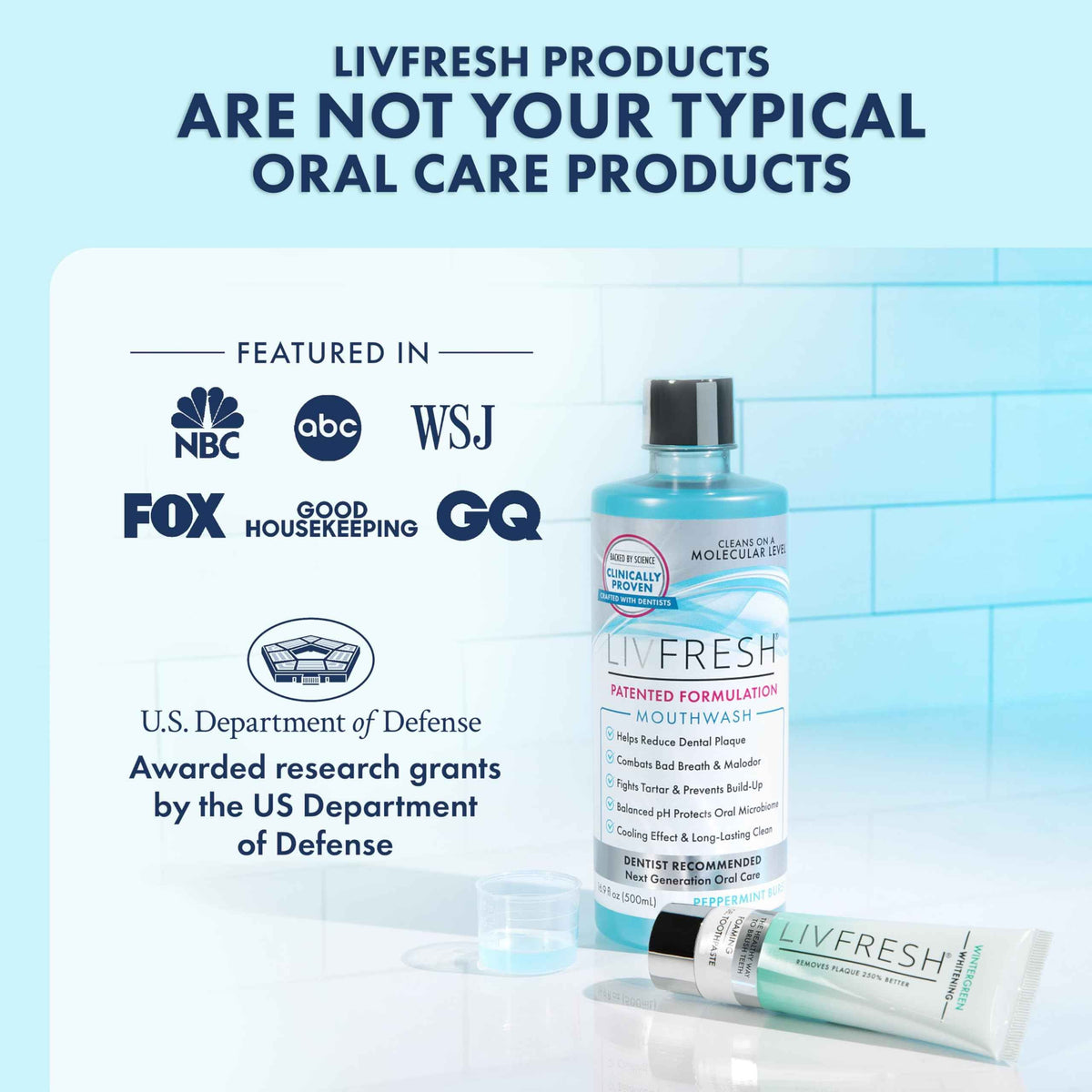 LIVFRESH Mouthwash, Clinically Proven, 163% Better Tartar Control, 114% Better Gum Health, 72% Better Plaque Reduction, 38% Better at Eliminating Bad Breath,