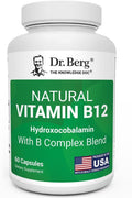 Dr. Berg Natural Vitamin B12 1000 mcg (Hydroxocobalamin) 60 Capsules – Energy, Brain & Nervous System Support* – w/B-Complex + Magnesium – 4X Lab Tested, GMO-Free, No Fillers