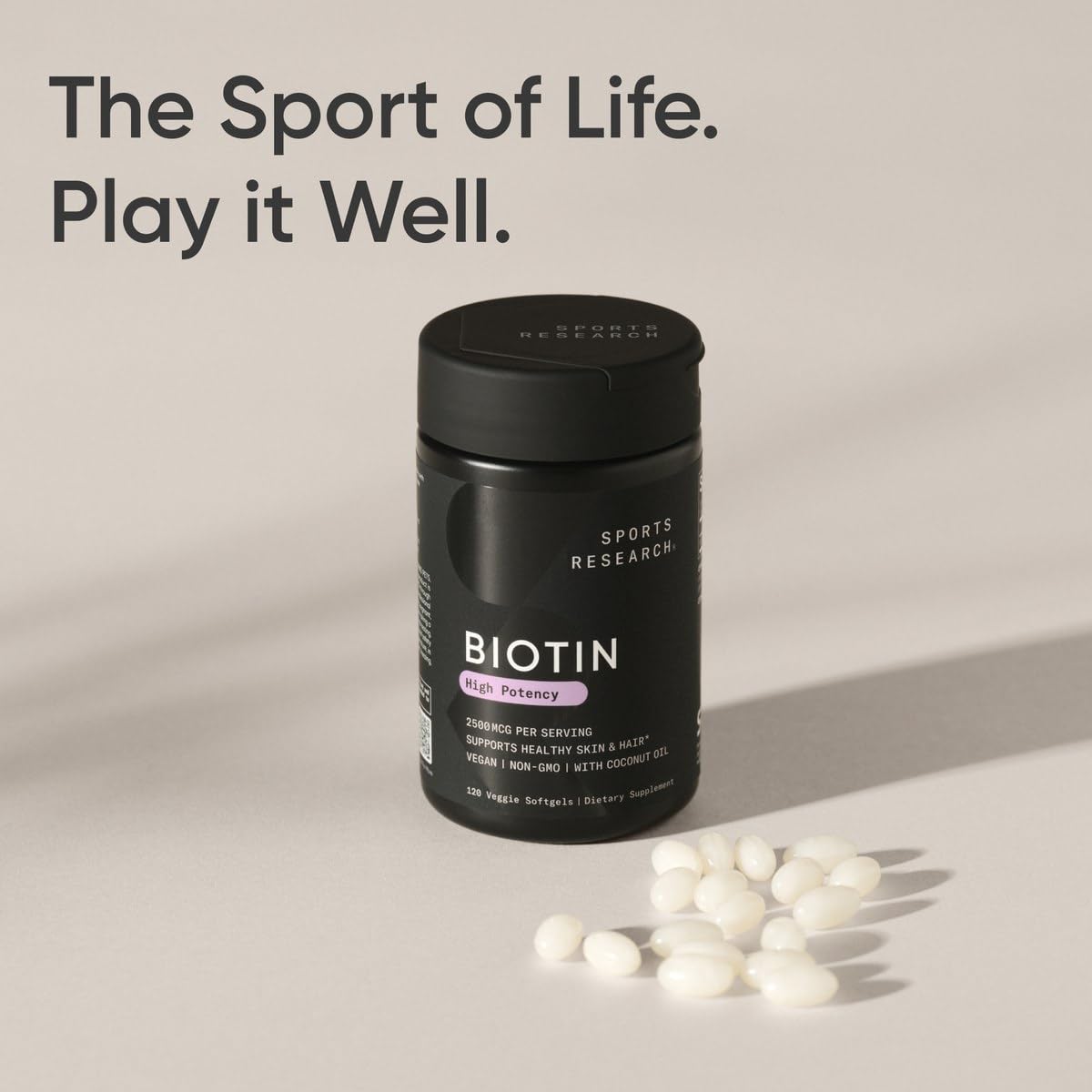 Sports Research® Biotin 10,000mcg with Organic Coconut Oil - Biotin (Vitamin B7) for Healthy Skin and Hair Support* - for Women and Men - Vegan, Non-GMO, Gluten & Soy-Free - 120 Veggie Softgels