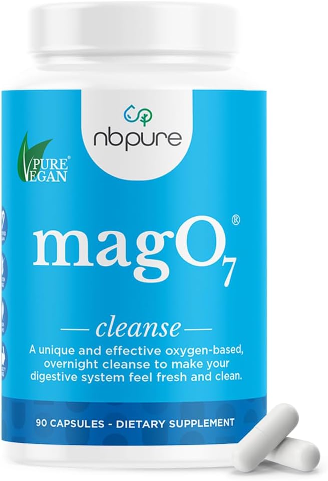 nbpure MagO7 - Natural Colon Cleanse & Detox | Occasional Constipation Relief, Stool Softening, & Bloating Support for Men & Women | Ozonated Magnesium Oxide, 90 Capsules | Gentle overnight relief, No painful cramping, Eases constipation & bloating, Ozona