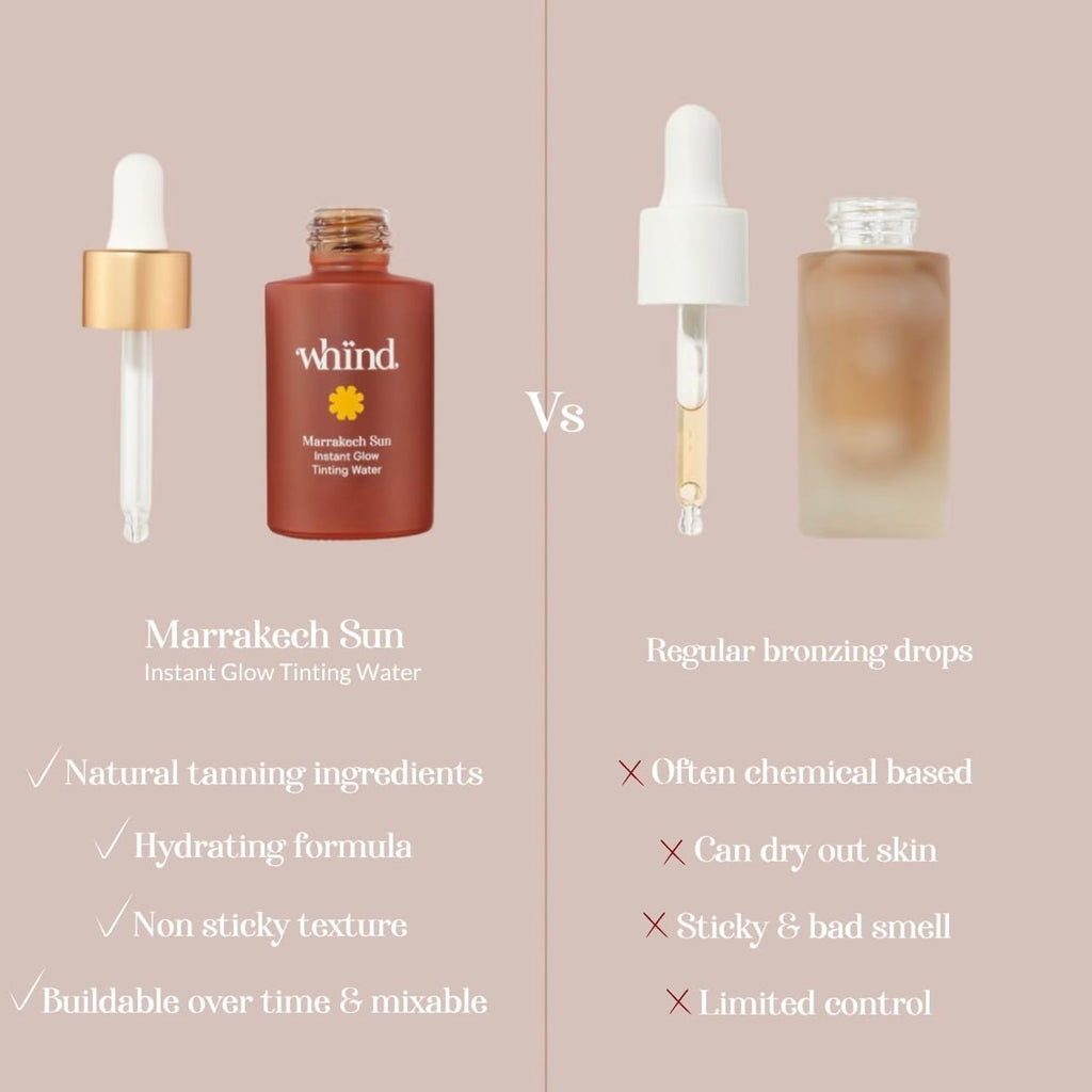 WHIND Marrakech Sun Instant Glow Tinting Water- Self Tanner Face Drops –Bronzing for Face –Lightweight Tanner/Natural Tan- Streak-Free Glow – Tan Drops for Radiant Skin - 1oz / 30ml WHINDBuy Supplements Australia