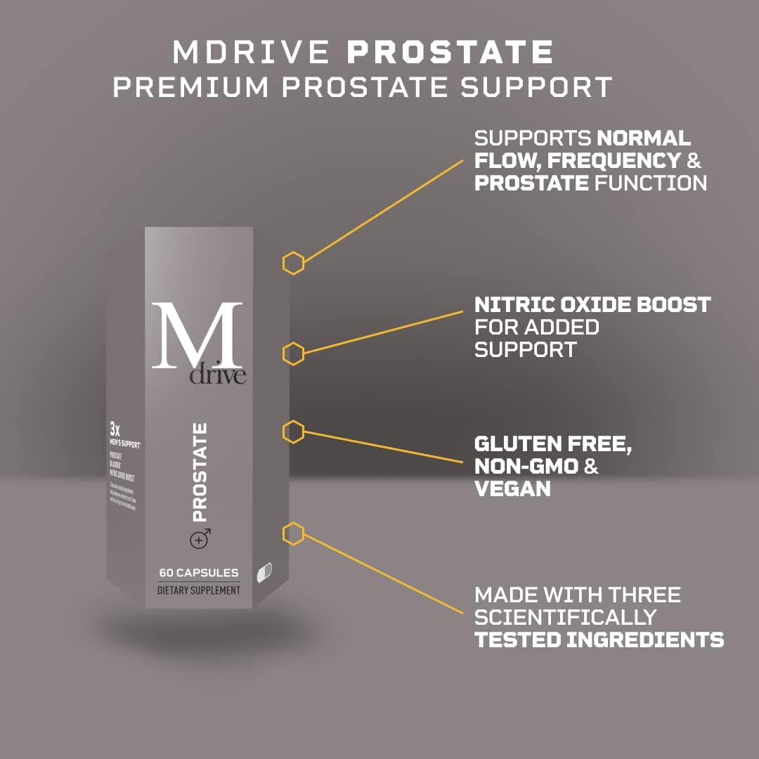 Mdrive Prostate Prostate Support Supplement for Men's Health, Promotes Urinary Tract Health, Supports Normal Flow, Frequency & Bladder Emptying, Flowens Cranberry Extract, S7 N.O. Booster, 60 Capsules