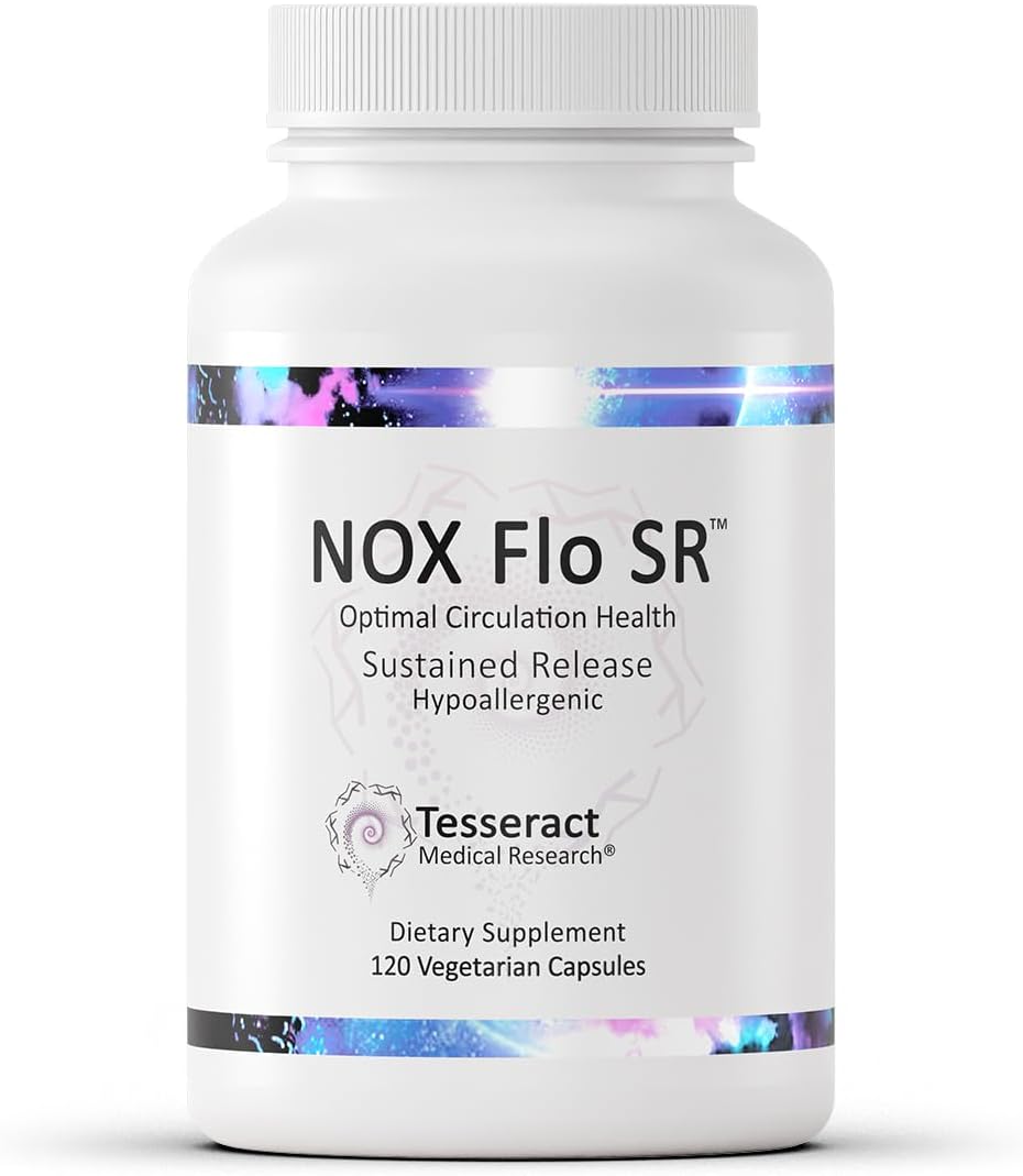Tesseract NOX Flo SR Nitric Oxide Booster, Vascular Health Supplement, 120 Capsules, Sustained-Release L Citrulline, Coenzyme Q10 & R Lipoic Acid, Circulation & Blood Pressure Support, Hypoallergenic
