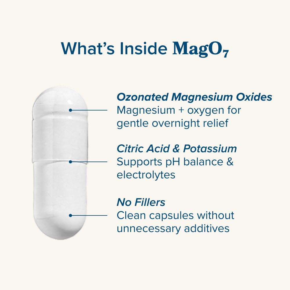 nbpure MagO7 - Natural Colon Cleanse & Detox | Occasional Constipation Relief, Stool Softening, & Bloating Support for Men & Women | Ozonated Magnesium Oxide, 90 Capsules | Gentle overnight relief, No painful cramping, Eases constipation & bloating, Ozona