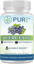 PURE® Quercetin+ with Zinc, Bromelain, Rutin Immune Shield - 60 Capsules - High Bioavailability Antioxidant Complex for Respiratory Health & Viral Defense - Made in USA