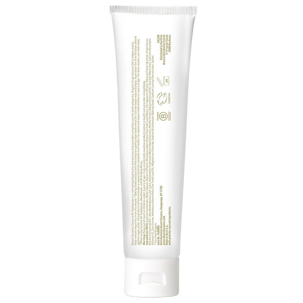 Desert Essence Coconut Oil Toothpaste Coconut Mint, Fluoride Free, 6.25 Oz