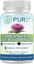 PURE® Advanced Liver Formula - 60 Vegetable Capsules, 30 Servings - High Potency Milk Thistle & NAC Detox Supplement - Liver Repair & Protection with Selenium, Zinc & Artichoke - Made in USA