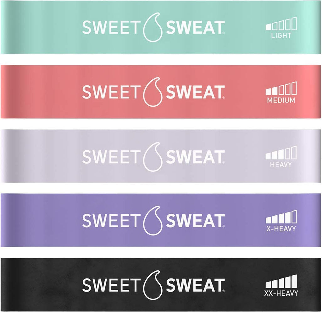 Sweet Sweat Mini Loop Resistance Bands - Set of 5 | Exercise Hip Booty Bands for Squats, Lunges, Physical Therapy, Yoga, Pilates, Rehab & Home or Gym Workouts