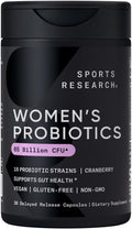 Sports Research Women's Probiotics with Prebiotics, 65 Billion CFU - Vegan Capsules for Gut Health & Digestive Support, Probiotics for Women with Cranberry - Non-GMO Verified & Gluten Free - 30 Count