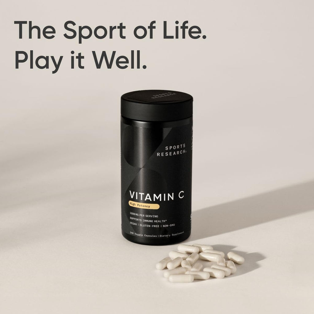 Sports Research High Potency Vitamin C Supplement - Vegan Veggie Capsules for Antioxidant Activity & Immune Support - Non-GMO Verified & Gluten Free - Ascorbic Acid Vitamin C 1000mg, 240 Count