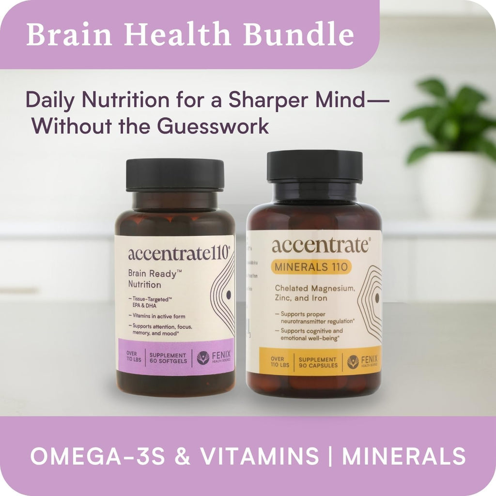 Accentrate110 - Focus Supplement - Methylated Vitamin B Complex with Omega 3 Fatty Acid Supplement - L-Methylfolate, Vitamin B12, P-5-P, Riboflavin, VIT D, – 60 Softgels (1 Month Supply)