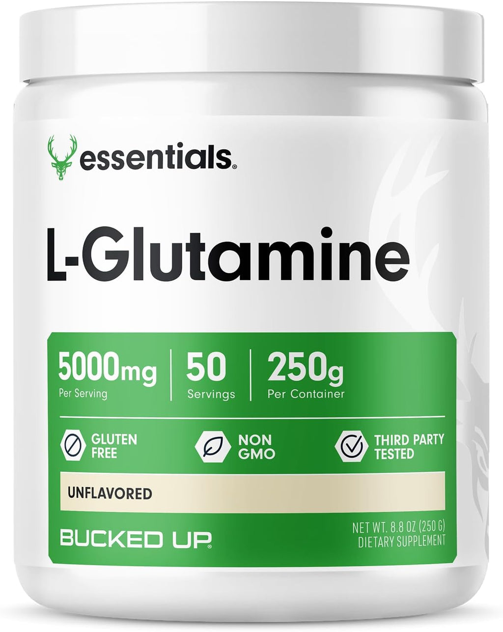 Bucked Up L-Glutamine (5000mg), Essentials (50 Servings, 250 Grams)