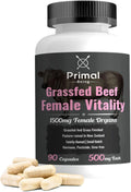 Primal Being Grassfed Beef Female Vitality Supplement- Supports Hormonal Health, Fertility, Inflammation, Energy - 90 Capsules, 1500mg per Serving