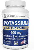 Dr. Berg Potassium Tri-Blend Complex – 500 mg Potassium Supplement for Muscle & Nerve Support* – Maximum Strength Potassium Formula w/Magnesium, B6 & Taurine – 90 Capsules