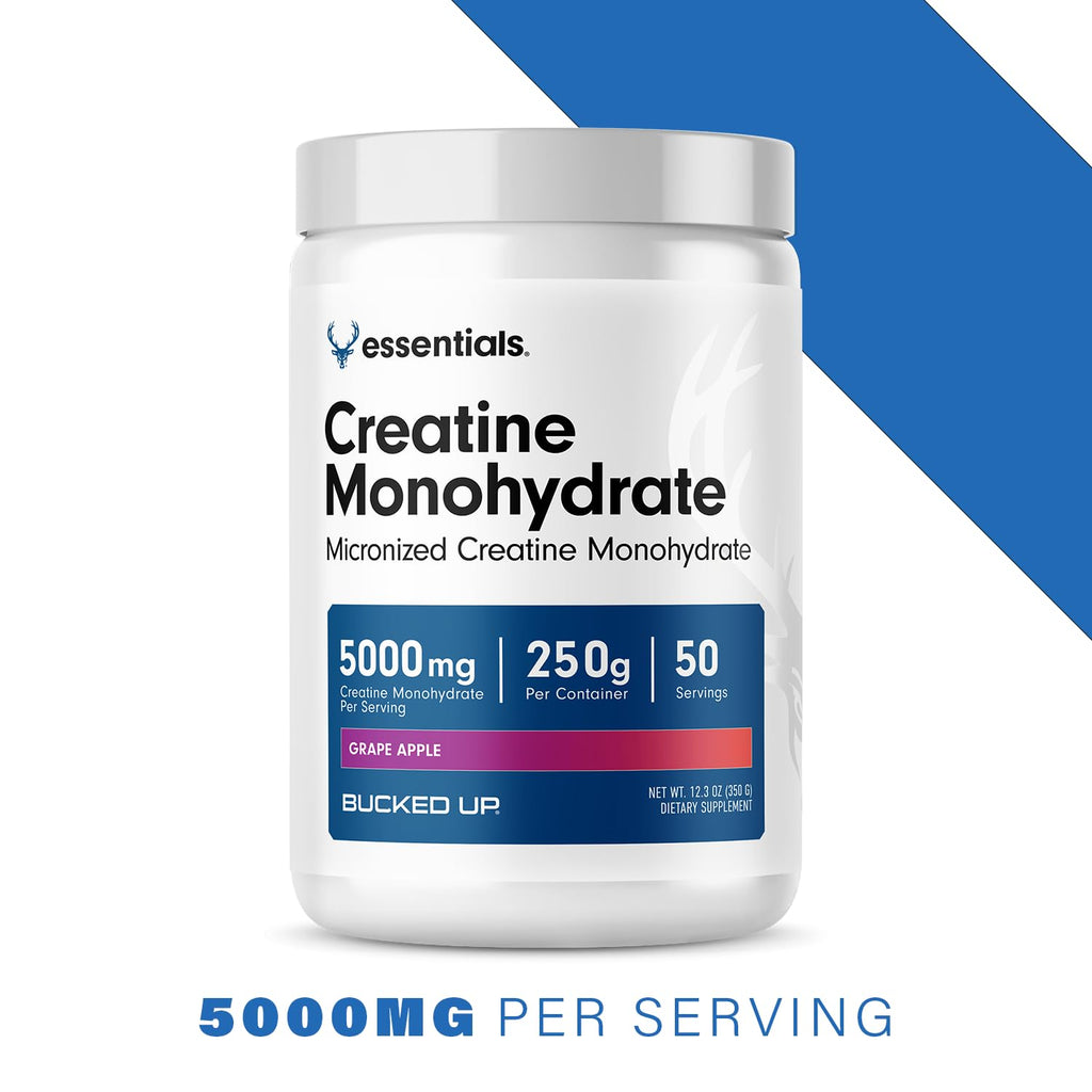 Bucked Up Grape Apple Creatine for Women and Men - Easy to Mix Vegetarian - Flavored Creatine Monohydrate Powder - Made in USA - 5G Per Serving - 50 Servings - 250 Grams Per Container