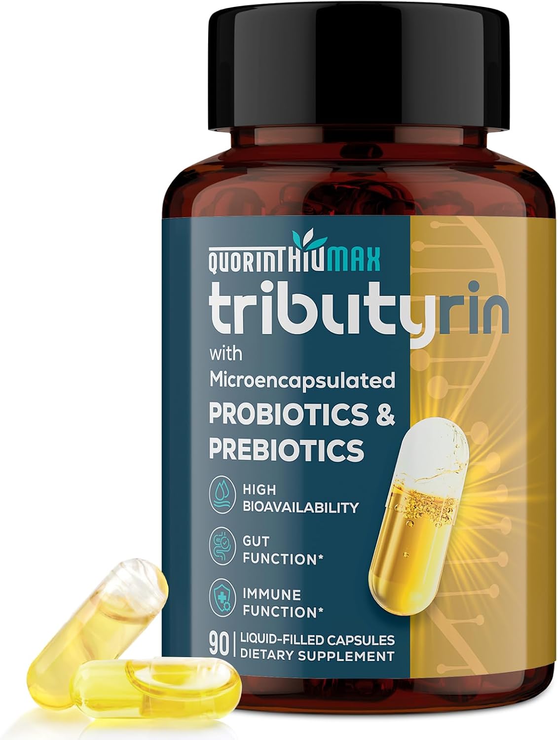 Tributyrin Supplement for Gut & Immune 800mg | High Bioavailability with Microencapsulated Probiotics & Prebiotics - Advanced Liquid-Filled Tributyrin Complex, Gluten Free, 90 Capsules