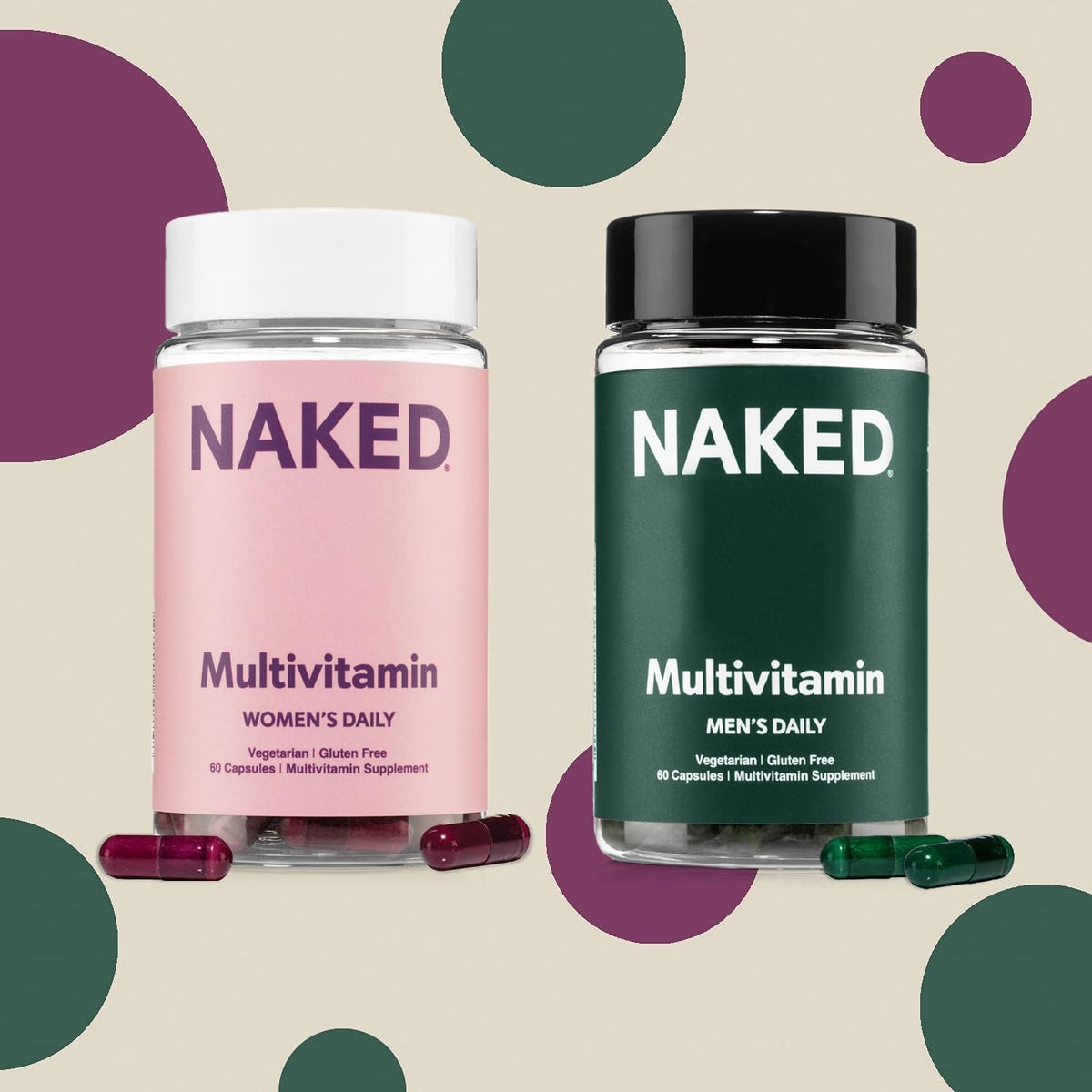 NAKED Men’s Multi – Daily Multivitamin for Men – A, C, E, Selenium, Zinc, Fruit and Super Green Extracts and More to Boost Immune Support – Gluten-Free and Vegetarian Daily Vitamins – 60 Capsules