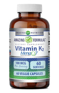 Amazing Formulas Vitamin K2 Menaq7 MK7 Supplement | 100 Mcg | Veggie Capsules | Non-GMO | Gluten Free | Made in USA (1 Pack, 120 Count)