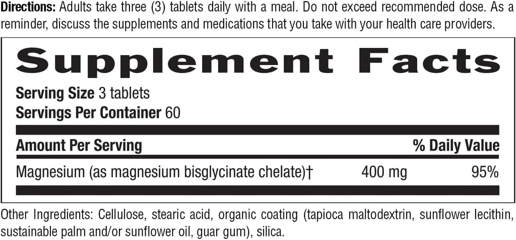 Country Life Chelated Magnesium Glycinate 400 mg, 180 Tablets
