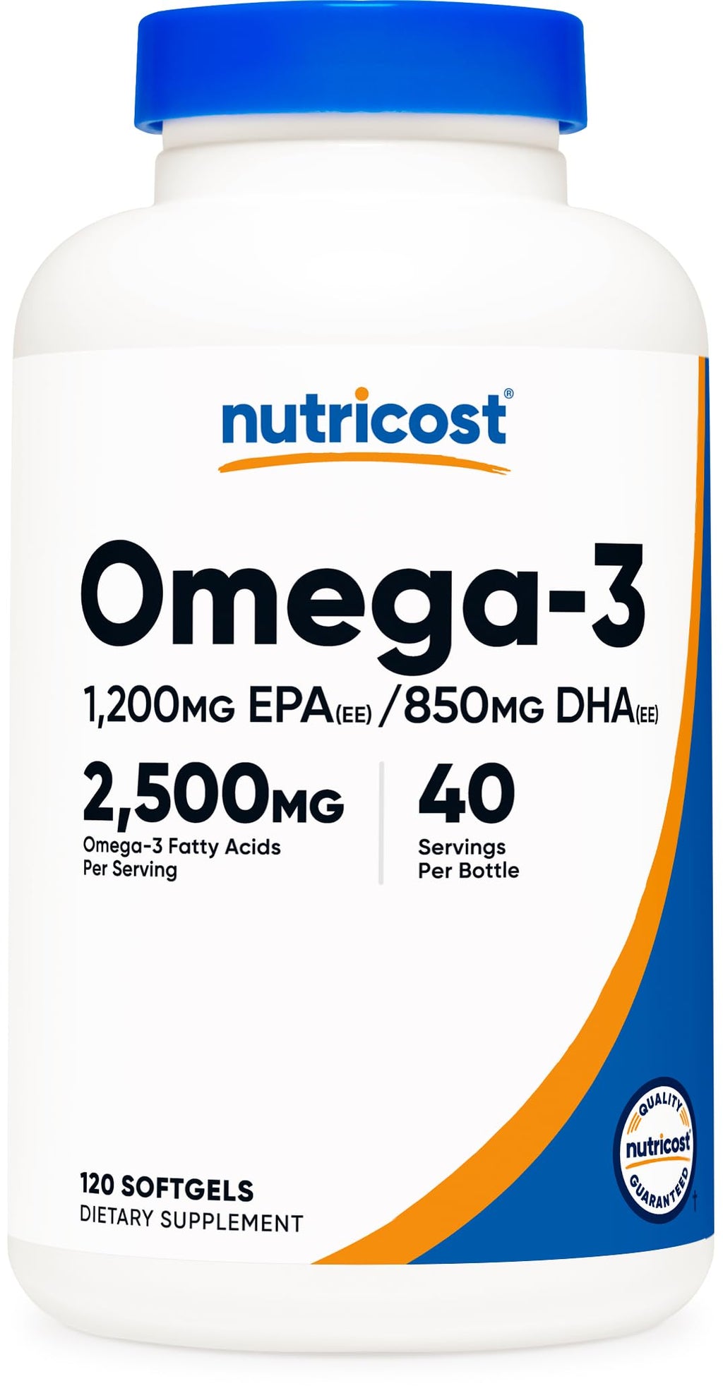 Nutricost Omega 3 Fish Oil (2500MG) 120 Softgels, 40 Servings | Fish Oil, Wild Caught! 1200mg EPA 850mg DHA, GMO-Free, Gluten Free