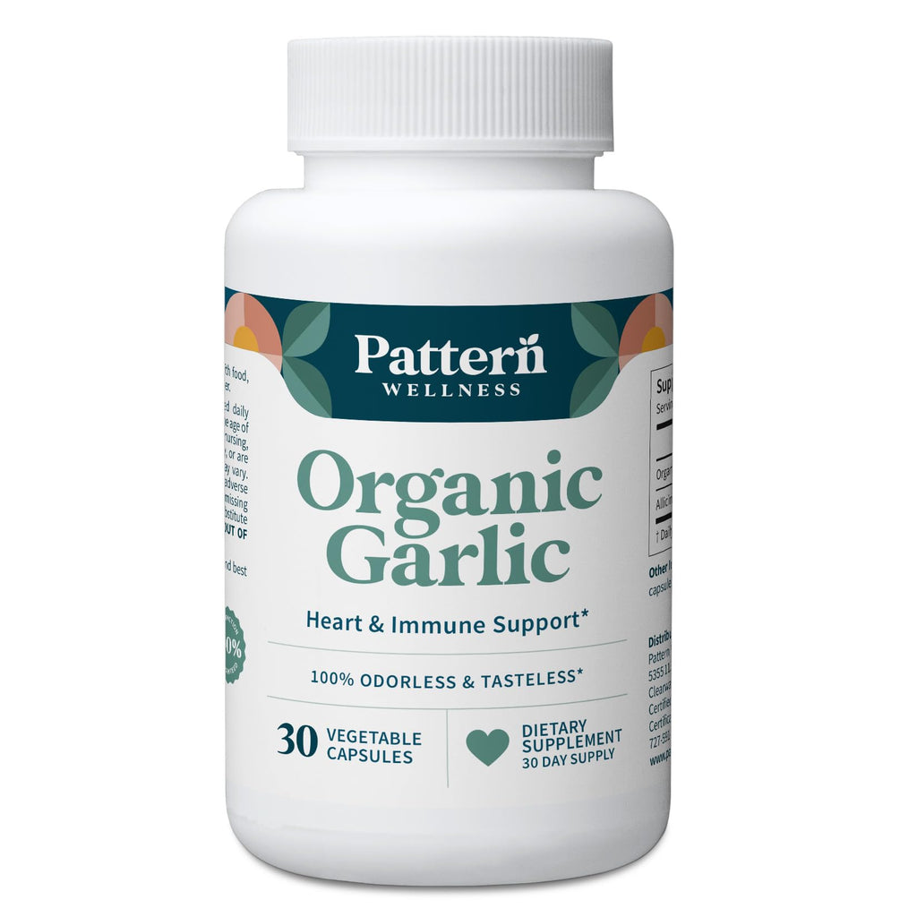Pattern Wellness Odorless Organic Garlic Extract 20:1 with Allicin – Supports Circulatory & Immune Health – Non-GMO, Gluten Free, Vegan - 30 Capsules | 20:1 Garlic Extract with Allicin – Supports Circulatory & Immune Health – Non-GMO, Gluten Free & Vegan
