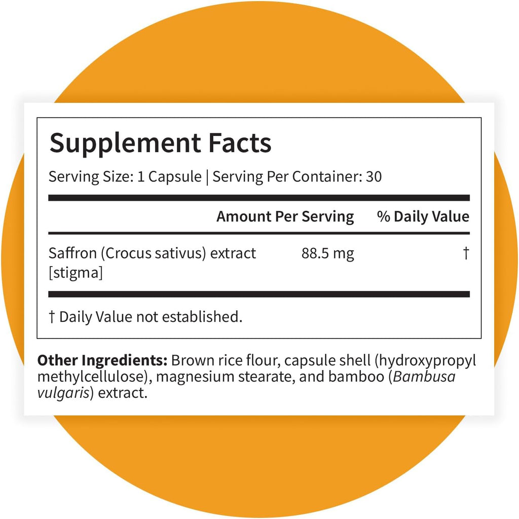 Pattern Wellness Saffron Extract – Mood & Wellness Support – 88.5mg Saffron Supplement – Non-GMO & Gluten-Free – 30 Vegetable Capsule