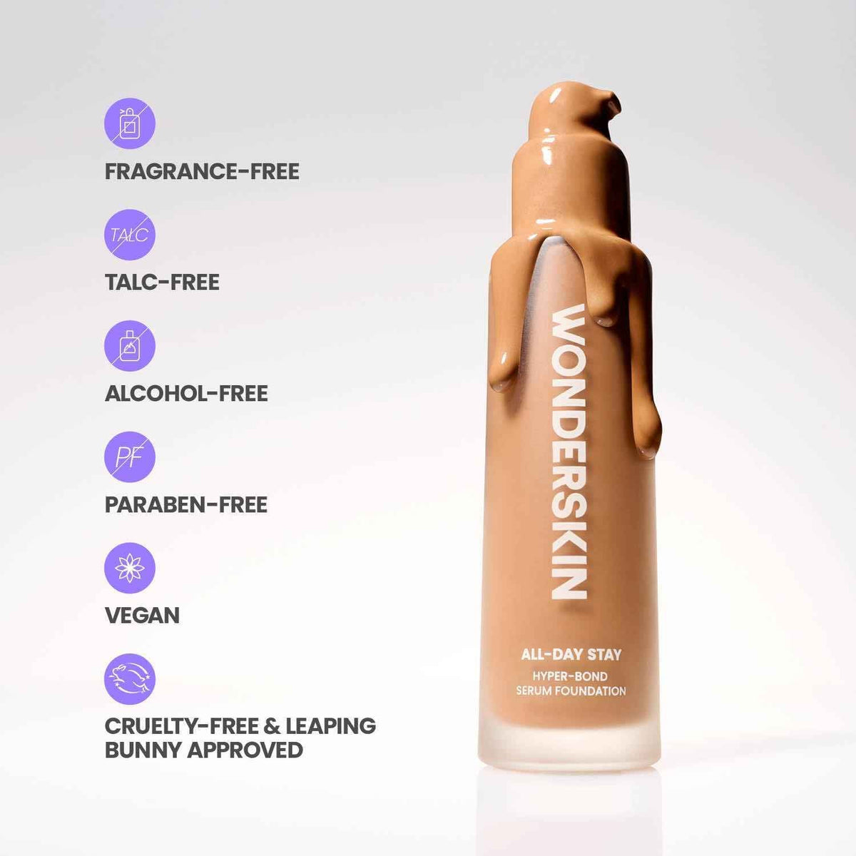 Wonderskin Hyper Bond All-Day Stay Serum Foundation – Waterproof, Transfer-Proof, 24HR Longwear Face Makeup with Niacinamide & Hyaluronic Acid – Lightweight, Natural Finish (Aura)