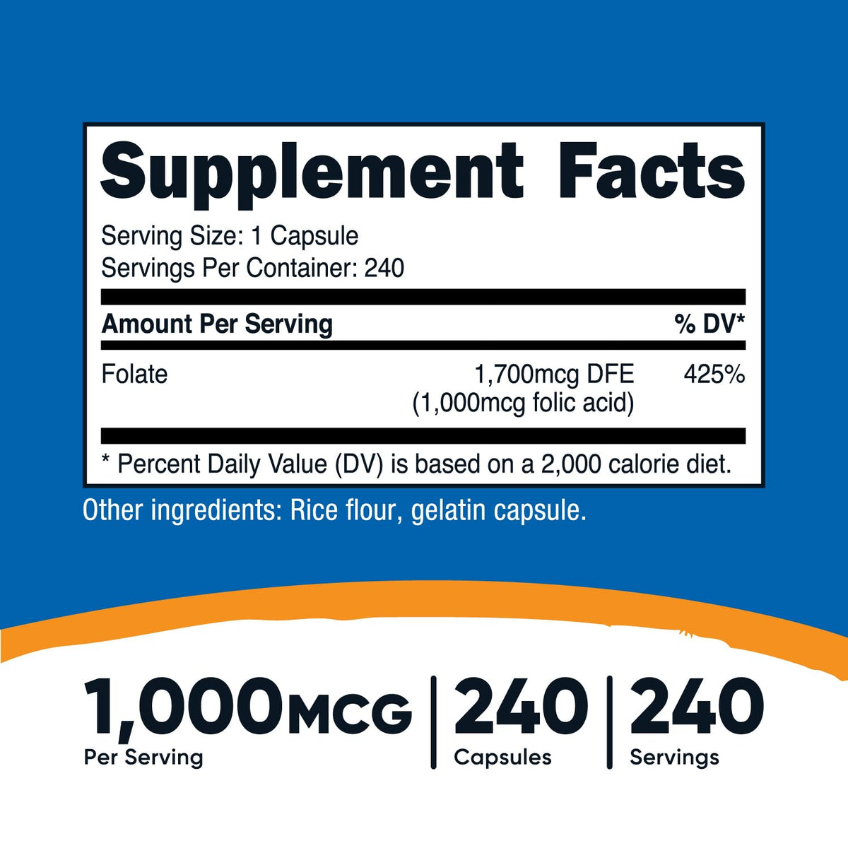 Nutricost Folic Acid (Vitamin B9) 1000 mcg, 240 Capsules