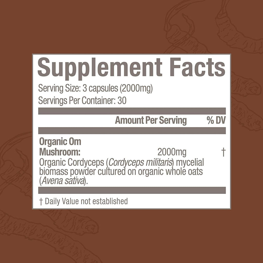 OM MUSHROOM SUPERFOOD Cordyceps Mushroom Capsules Superfood Supplement, 90 Count, 30 Days, Organic Energy Supplement for Stamina and Endurance