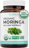 USDA Organic Moringa Capsules - High Potency Organic Moringa 500mg Extract 10:1 Per 1 Capsule Serving - Nutrient Dense Green Superfood Antioxidant - Vegan & Non-GMO Moringa (2 Month Supply)