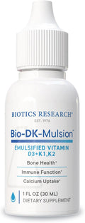 BIOTICS RESEARCH Bio-DK-Mulsion™–Emulsified Liquid Vitamin D and K, D3 Drops 125 mcg & Vitamin K (K1, K2) 300 mcg MK-7–Supports Stronger Bones, Musculoskeletal Strength, Healthy Heart & BMI 1 fl oz