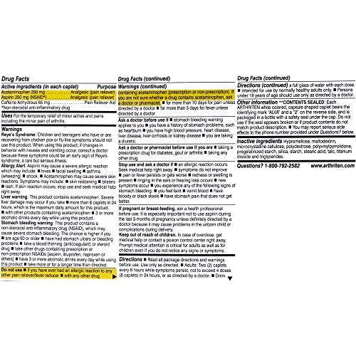 Arthriten Inflammatory Pain Formula Caplets with 3 Active Ingredients: Aspirin, Acetaminophen & Caffeine, White, 28 Count (Pack of 1) ArthritenBuy Supplements Australia