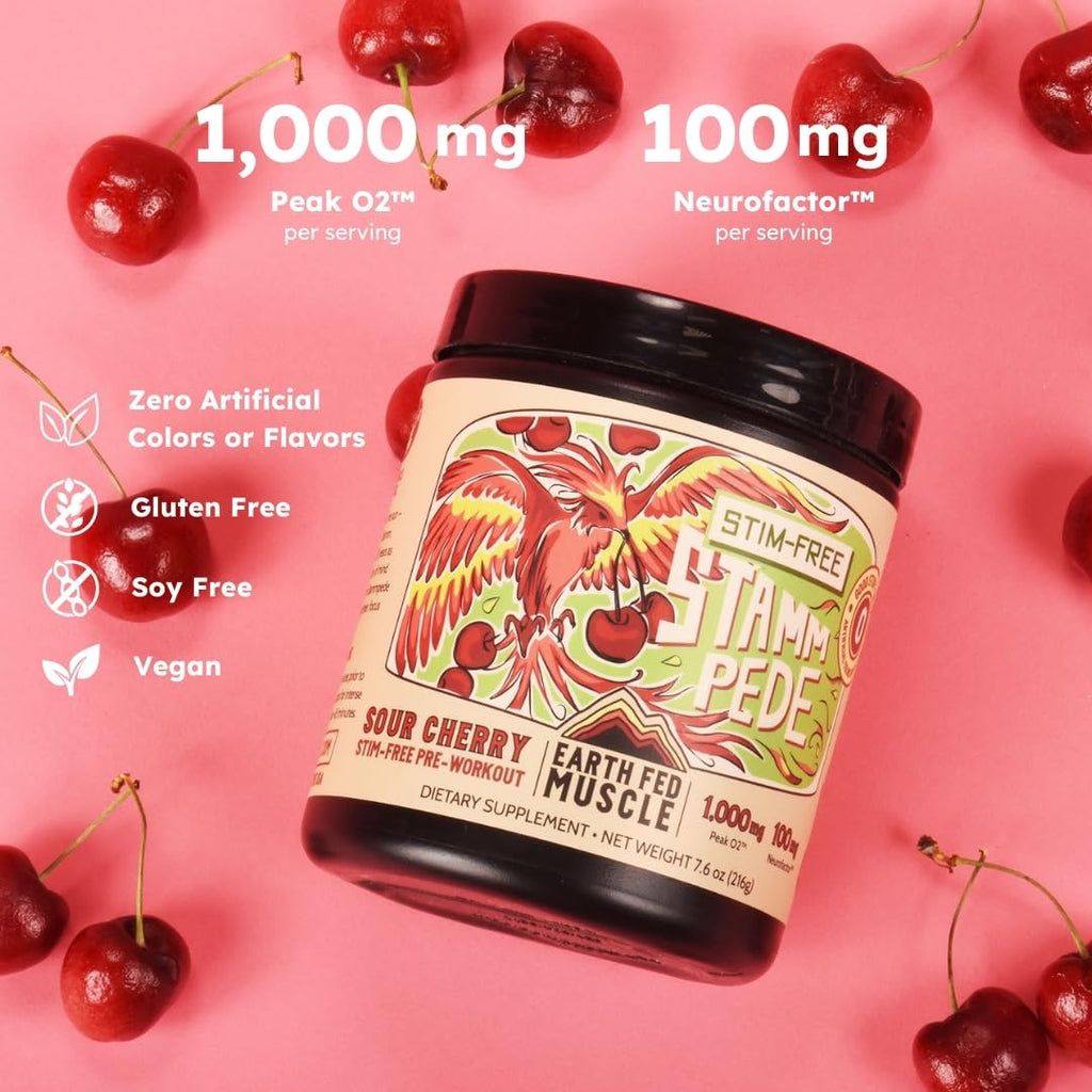 Earth Fed Muscle Stammpede Lemonade Pre Workout, Third-Party Certified. 250mg Caffeine, Lemonade - 5g Beta Alanine, Citrulline Malate, Taurine - Soy Free, Gluten Free - 16 oz, 26 Servings | Third-Party Certified, 250mg Caffeine, 5g Beta Alanine, Citrullin