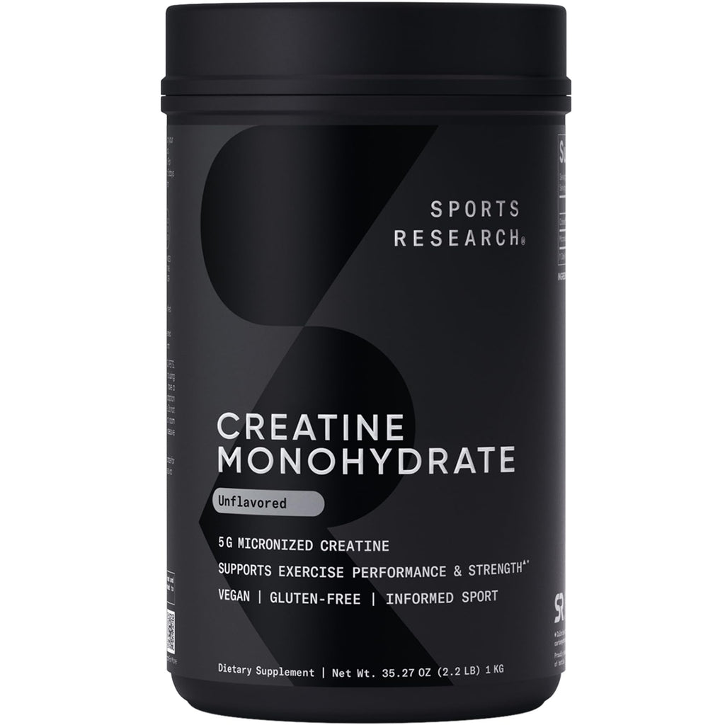 Sports Research Creatine Monohydrate - Gain Lean Muscle, Improve Performance and Strength and Support Workout Recovery* - 5 g Micronized Creatine - 17.64 oz