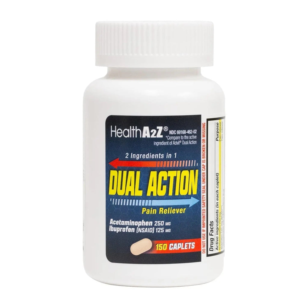 HealthA2Z® Dual Action Pain Relief | Acetaminophen 250mg & Ibuprofen (NSAID) 125mg | Contains Two Medicines | Relief from Headache, Fever & Backache (150 Caplets) HealthA2ZBuy Supplements Australia