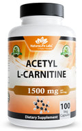 NaturaLife Labs Acetyl L-Carnitine (ALCAR) 1500 mg per Serving – 100 Capsules – Non-GMO, Gluten-Free, Vegan
