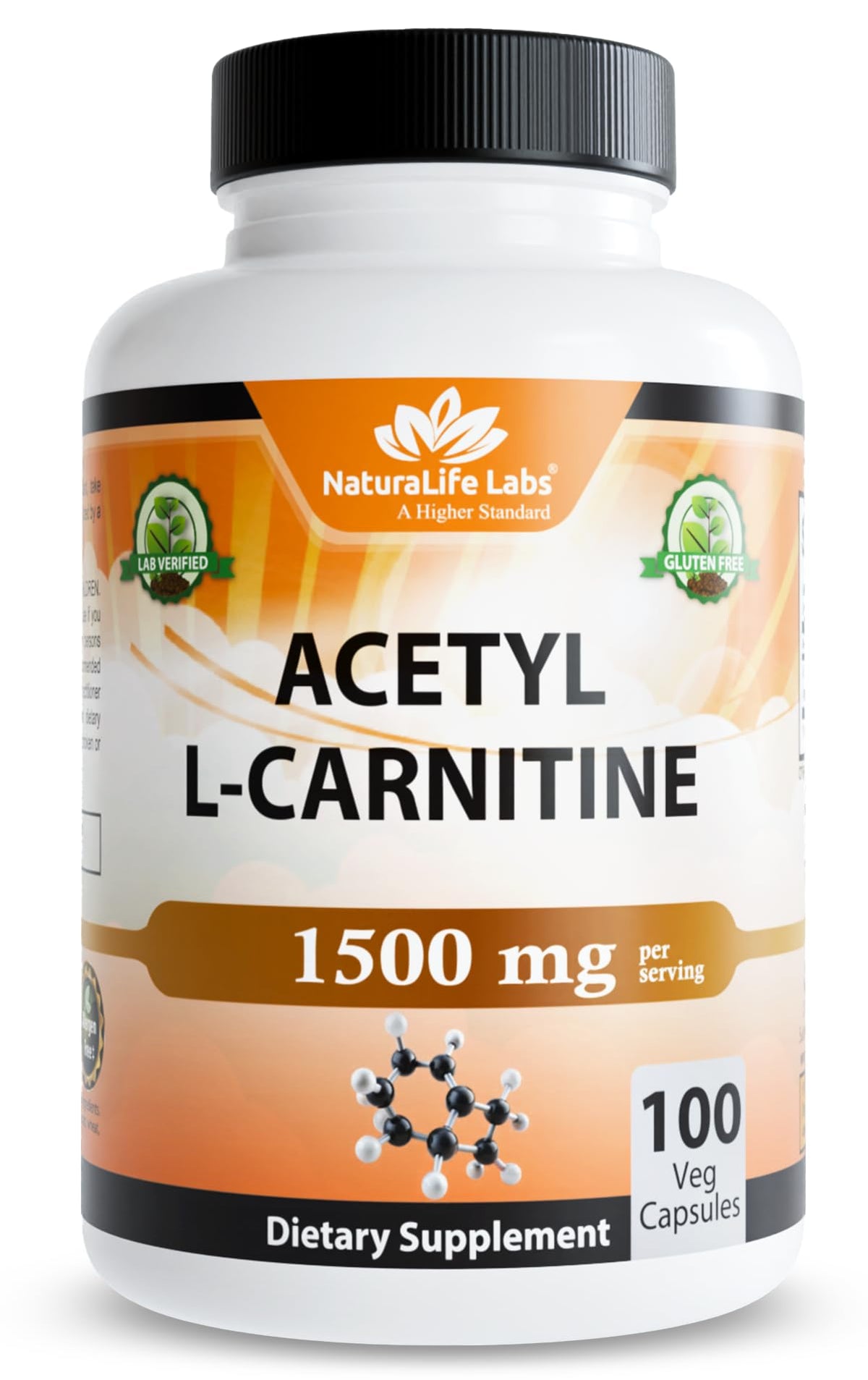NaturaLife Labs Acetyl L-Carnitine (ALCAR) 1500 mg per Serving – 100 Capsules – Non-GMO, Gluten-Free, Vegan