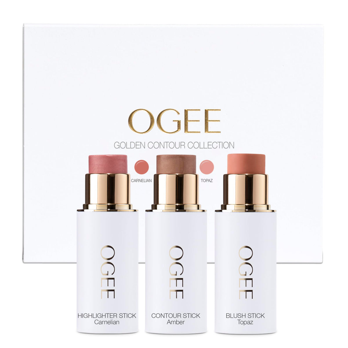 supplement products​Ogee Face Stick Trio - Golden Contour Stick Makeup Collection - Certified Organic Bronzer, Blush Stick, and Highlighter Stick for a Flawless Look - JerryCherryUSA
