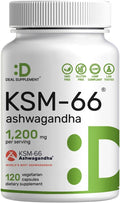 KSM 66 Ashwagandha 1,200mg with Black Pepper, 120 Veggie Capsules – Extra Strength Root Extract – High Absorption – Adaptogenic Supplements for Relaxation, Energy, & Brain Health – Non-GMO
