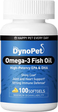 Omega-3 Fish Oil for Pets, High Potency EPA & DHA, Supports Shiny Coat & Immune Defense, 100 Softgels, Human Grade, GMO-Free, No Additives