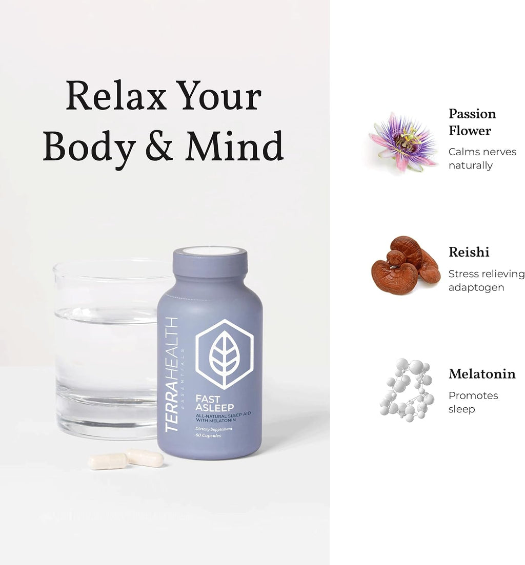 Terra Heath Essentials Fast Asleep - Sleep Support, Helps with Sleeplessness & Restlessness - All Natural, 30 Day Supply