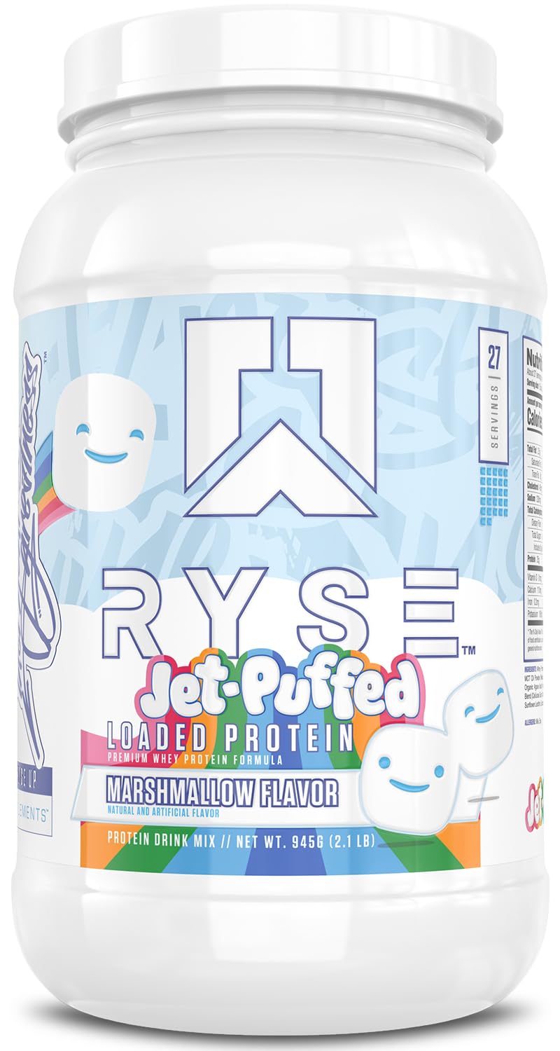 RYSE Loaded Protein Powder - Jet-Puffed Marshmallow - 25g Whey Protein Isolate & Concentrate with Prebiotic Fiber & MCTs - Low Carb, Low Sugar, Digestive-Friendly - 27 Servings / 2 lb Tub