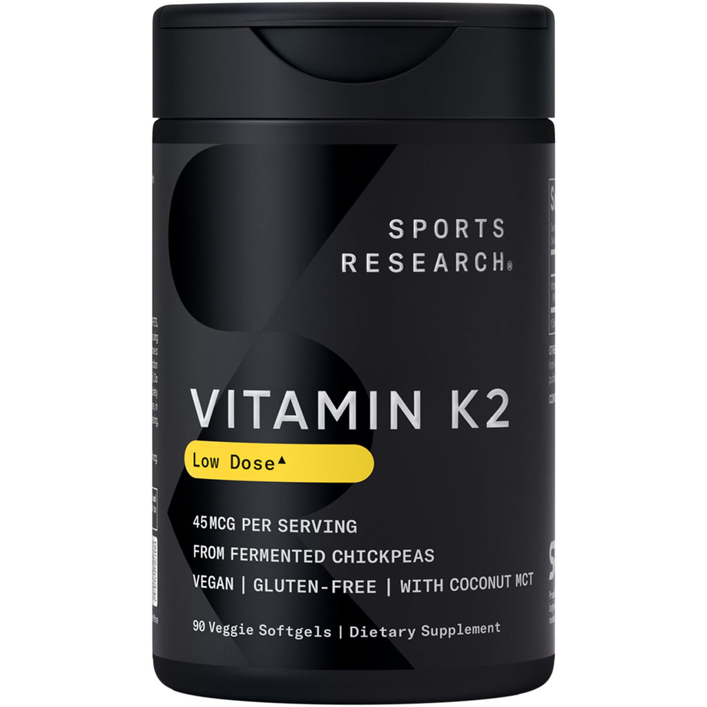 Sports Research® Vitamin K2 as MK-7 100mcg with Coconut MCT Oil - 60 Veggie Softgels (2 Month Supply) Vegan Certified, Non-GMO Verified, Gluten & Soy Free
