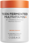 Codeage Teen Multivitamin Supplement – Daily Vitamins and Minerals for Teen Boys and Girls – Organic Whole Food Formula with Omega-3 and Vitamins A to K - 60 Capsules