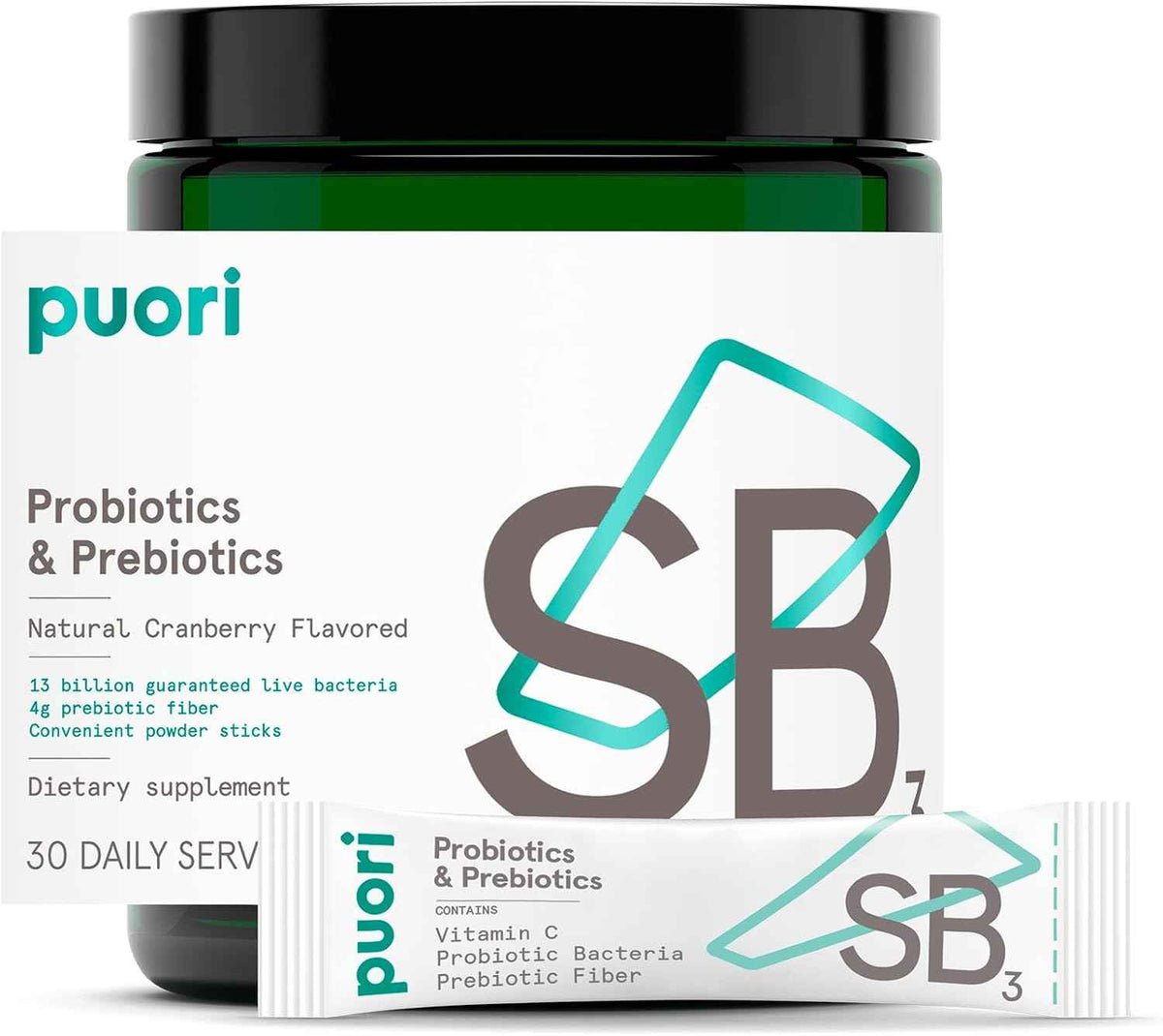 Puori Daily Probiotics & Prebiotics for Digetive & Gut Health - Immune Support Supplement with 13 Billion CFU & 4g Dietary Fiber - Shelf Stable for Bloating & Gas Relief
