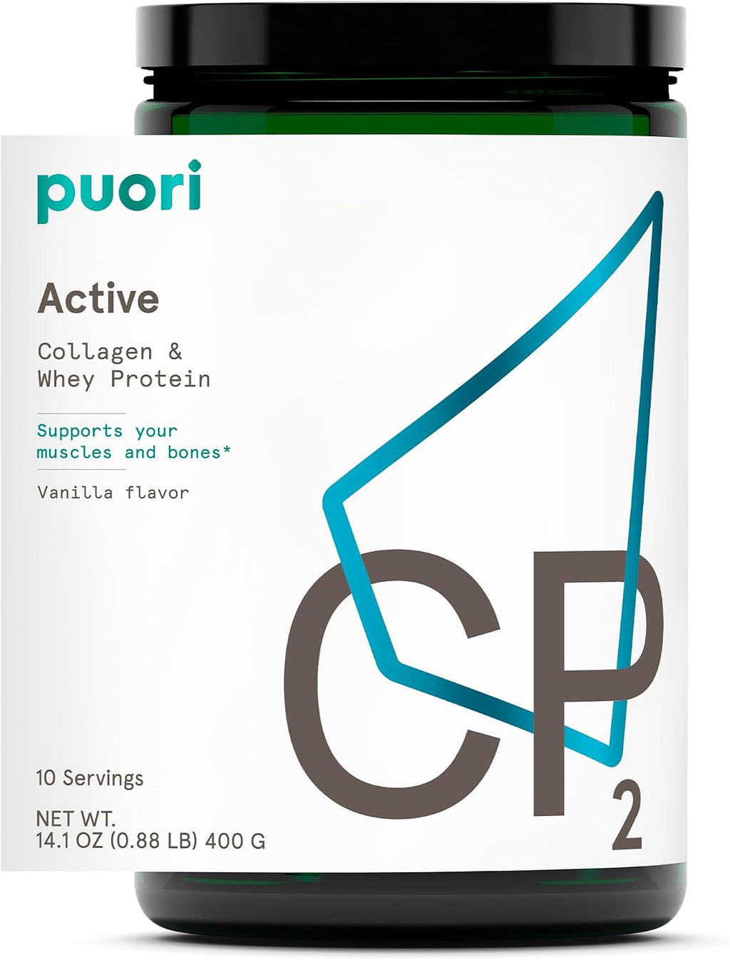 Puori Whey Protein Powder with Collagen, CP2 Active, Pasture Raised, Grass-Fed & Non-GMO - 100% Natural and Pure for Muscle Growth - 14.8G Protein 0.88lbs