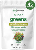 Micro Ingredients Super Greens Powder, 100 Superfoods, Green Drink Mix, 1lb | Superfood Blend with Daily Greens, Probiotics, Fruits, Vegetables & Mushrooms | 45 Servings | Non-GMO, Gluten-Free