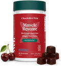 Charlotte's Web Muscle Restore Mushroom Gummies for Adults — Chaga & Tart Cherry Supplement for Muscle Recovery and Fatigue — Vegan, Kosher, Non-GMO (Dark Cherry Flavor, 30 Servings)